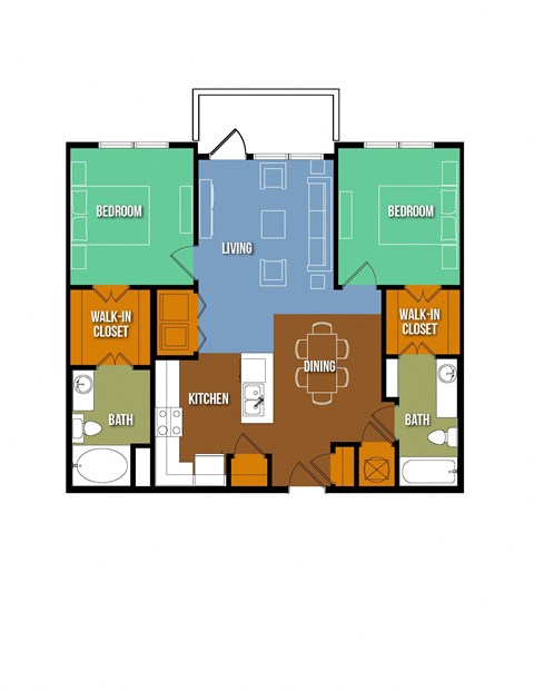 Floor plan for 2 beds, 2 baths, 1008 sqft